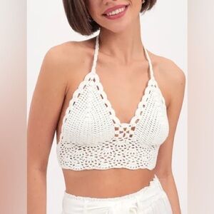 White Crochet Top Lakhays Onesize
